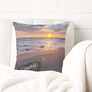 Personalize Couple Beach Sunset Heart Throw Pillow
