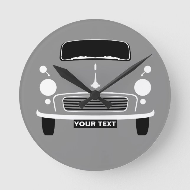 Personalize Custom Grey Morris Minor Pop Art Round Clock (Front)