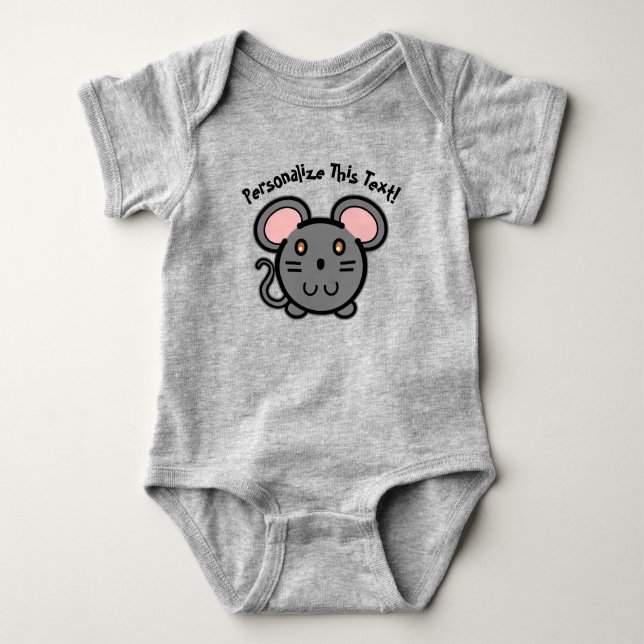 PERSONALIZE Cute Grey Mousie T-Shirt Baby Bodysuit (Front)