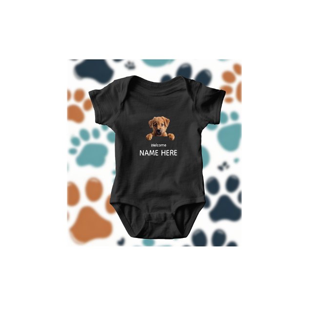 Personalize Cute Welcome Puppy  Baby Bodysuit (Creator Uploaded)