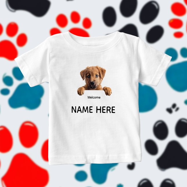 Personalize Cute Welcome Puppy  Baby T-Shirt (Creator Uploaded)