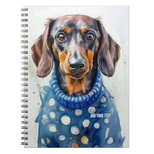PERSONALIZE: Dachshund Dog in Blue Sweater   Notebook