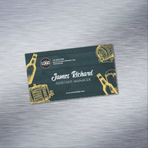 Personalize Dark Green Brewery Theme Magnetic Business Card
