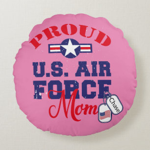 Personalize Dog Tag U.S. Air Force Mom Round Cushion