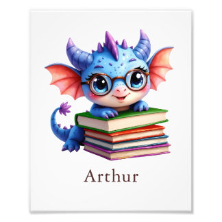 Personalize Dragon Art Print Custom Name Kids Room