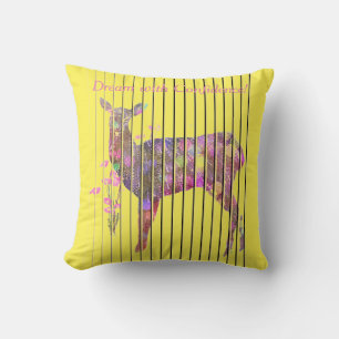Personalize Dream with Deer, Flowers Throw Pillow