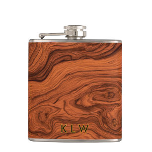 Personalize faux walnut wood hip flask