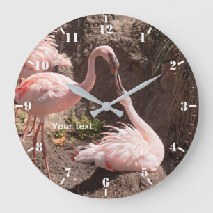 Personalize Flamingoes birds in Love photography Large Clock