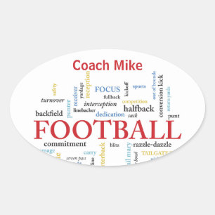 Personalize, Football Coach Thank You in Words Oval Sticker