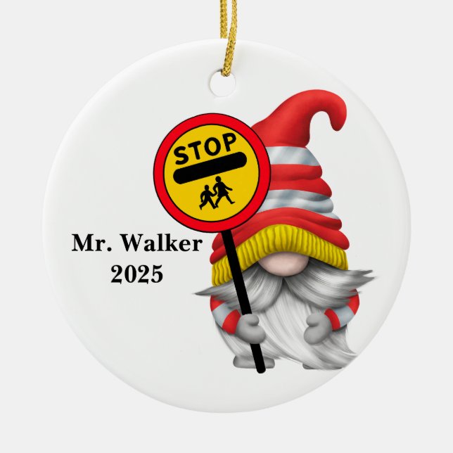 Personalize Gnome School Crossing Guard Ceramic Ornament (Front)