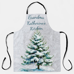 Personalize Grandma’s Winter Snowy Spruce Tree Apron