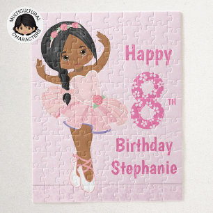 Personalize Happy Birthday Multicultural Ballerina Jigsaw Puzzle