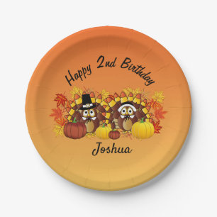 Personalize Happy Birthday Owl Turkey Pilgrims Paper Plate