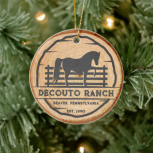 Personalize Horse Ranch Vintage Rustic Christmas Ceramic Ornament