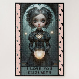 Personalize, I LOVE YOU cute hearts girl Jigsaw Puzzle
