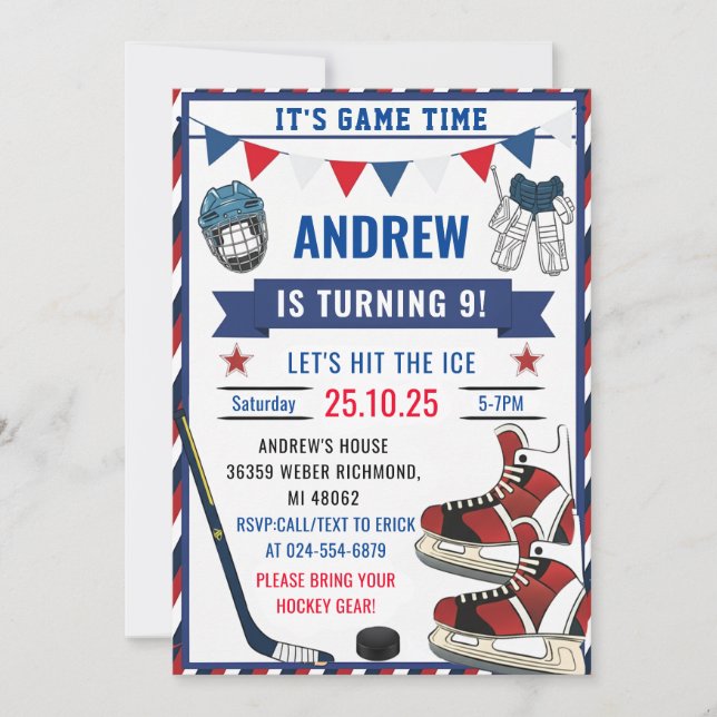 Personalize Ice Hockey Birthday Sports Party  Invitation (Front)