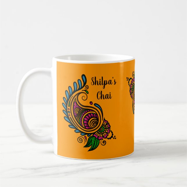 Personalize Indian Orange Paisley Chai Mug (Left)