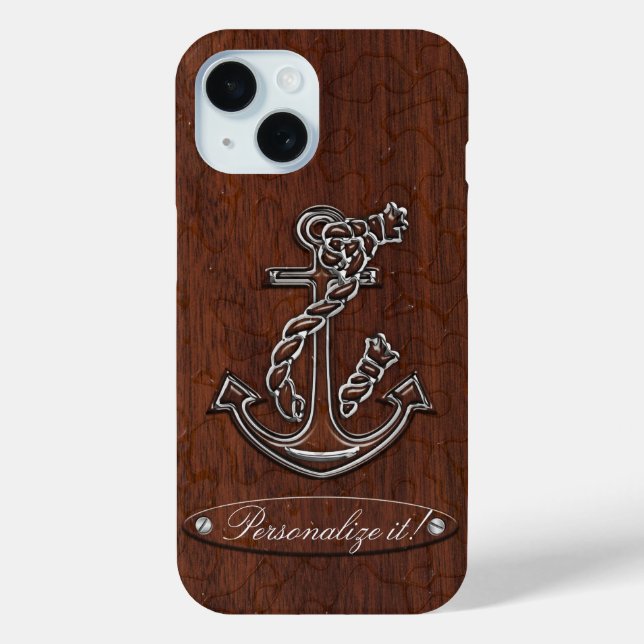 Personalize it! Wet Nautical Mahogany Anchor Steel Case-Mate iPhone Case (Back)