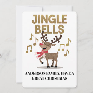 Personalize Jingle Bells Singing Reindeer Holiday Card