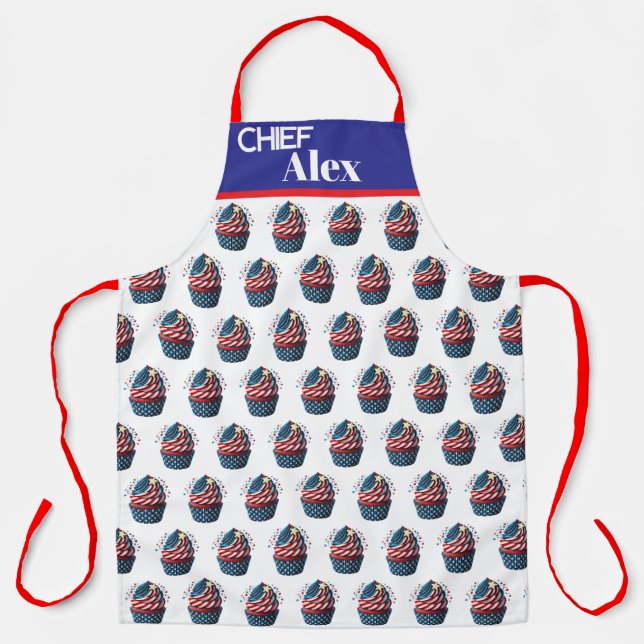 Personalize July 4th Cupcakes All-Over Print Apron (Front)