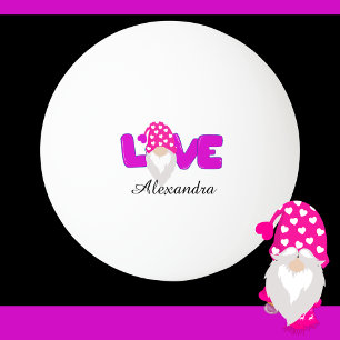 Personalize Love Gnome Heart Pink Purple Ping Pong Ball