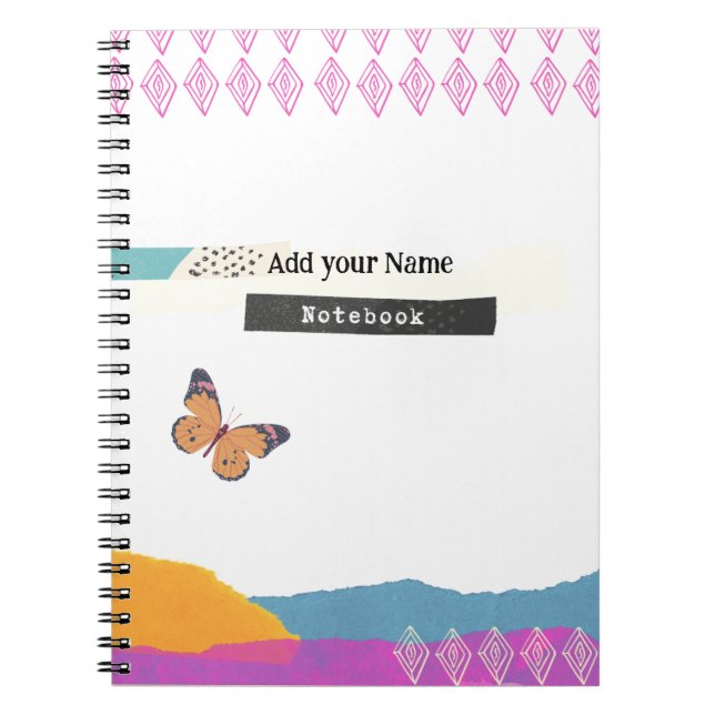 PERSONALIZE: Minimalist Butterfly and Pattern |  Notebook (Front)