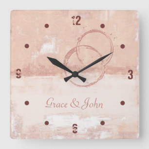Personalize Modern Art Style Soft Pink Peach Square Wall Clock