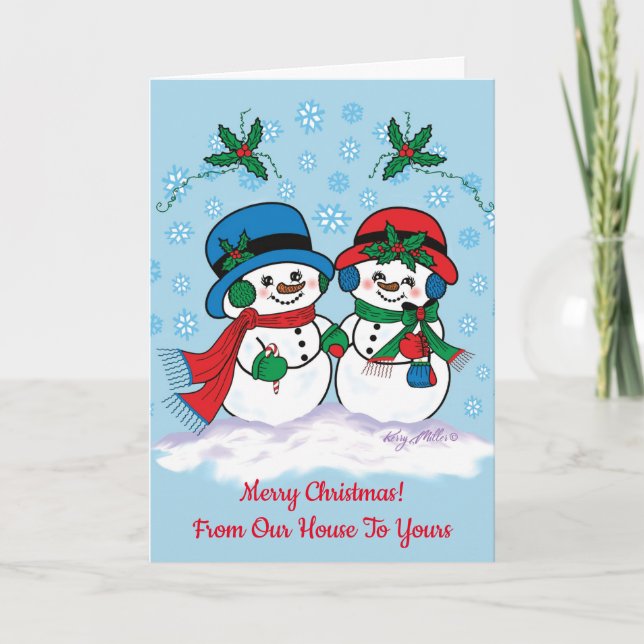 Personalize Mr. & Mrs. Frosty The Snowman Holiday Card (Front)