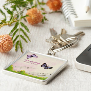 Personalize, Music Butterflies Thanks Teacher Key Ring