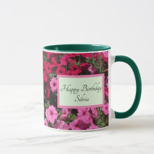 Personalize Name and Text Birthday Flowers Coffee Mug