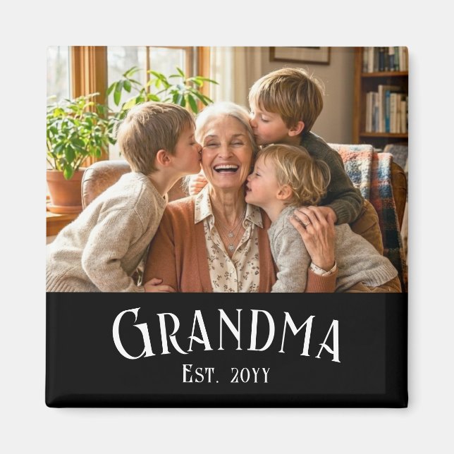 Personalize Name Grandma Est Year Photo Gift Magnet (Front)