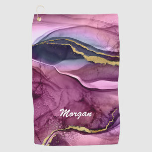 Personalize Name in White Script, Ink Abstract 8 Golf Towel