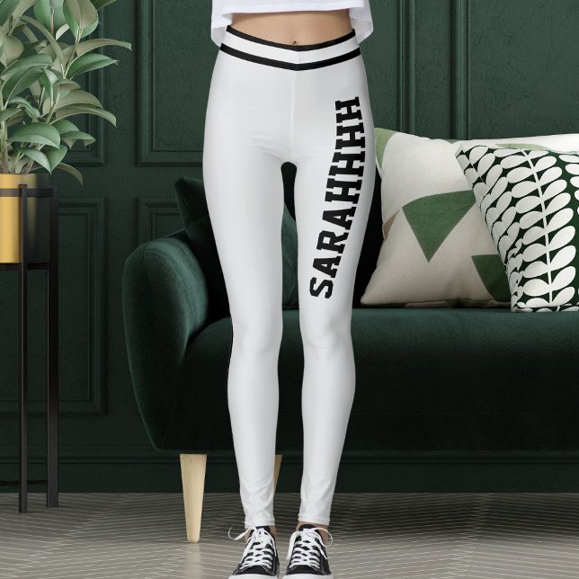 Personalize Name Light Grey Black Stripes Fun Gift Leggings (Creator Uploaded)