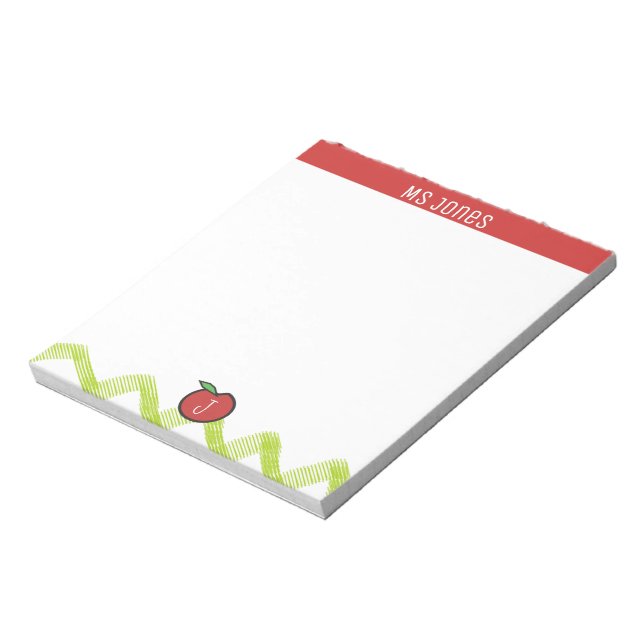 Personalize Name Monogram Apple Teacher Notepad (Rotated)