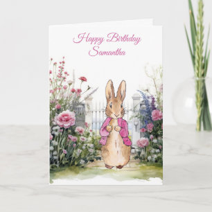 Personalize Name Peter the Rabbit Pink Jacket  Card