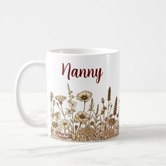  PERSONALIZE Nanny Modern Floral Design Mug (Left)