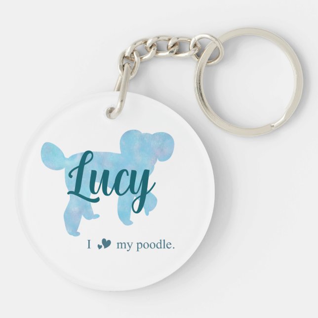 Personalize Pastel Blue Poodle Silhouette custom Key Ring (Back)