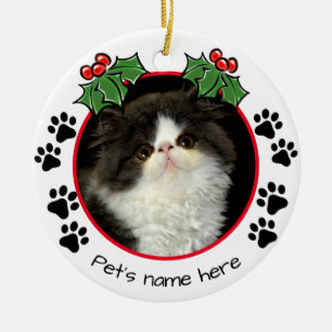 Personalize pet Cat / Dog paw print photo template Ceramic Ornament