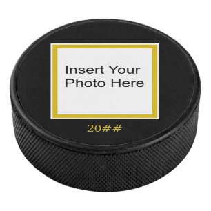 Personalize Photo Yellow Editable Hockey Puck