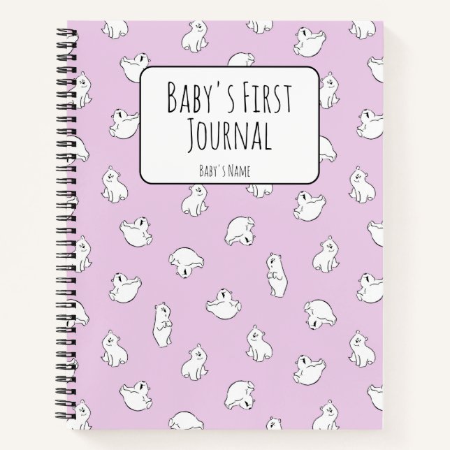 Personalize Polar Bear Pink Baby's First Journal (Front)