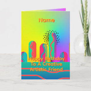 Personalize Rainbow Geo Artistic Birthday  Card