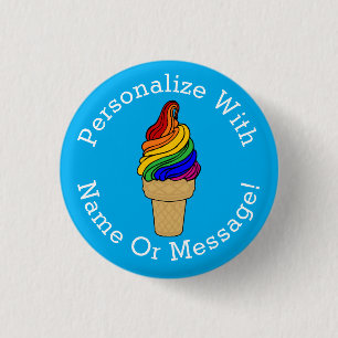 PERSONALIZE Rainbow Swirl Ice Cream 3 Cm Round Badge