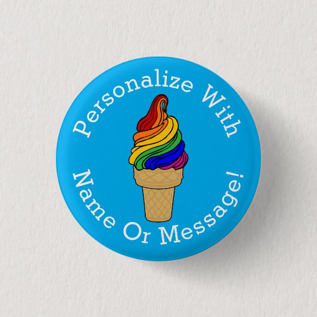 PERSONALIZE Rainbow Swirl Ice Cream 3 Cm Round Badge (Front)