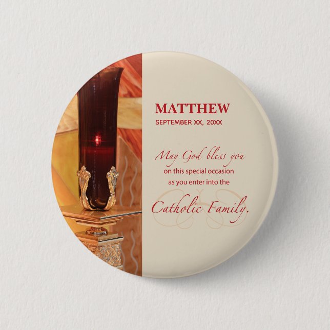 Personalize, RCIA Congratulations, Catholic, Red 6 Cm Round Badge (Front)