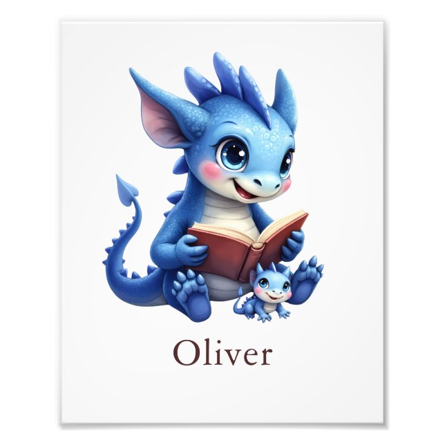 Personalize Reading Dragon Custom Nursery Wall Art (Front)
