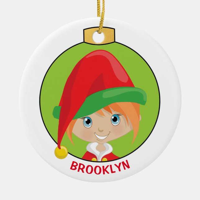 Personalize Red Hair Girl Elf Ceramic Ornament (Front)