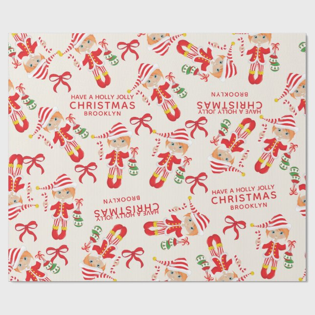 Personalize Red Hair Girl Elf Wrapping Paper (Flat)