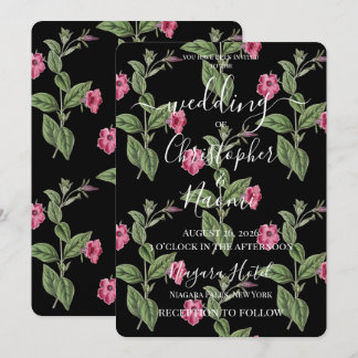 PERSONALIZE: Retro Pink Flowers on Black Invitation