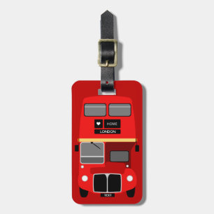 Personalize Retro Red London Double Decker bus Luggage Tag
