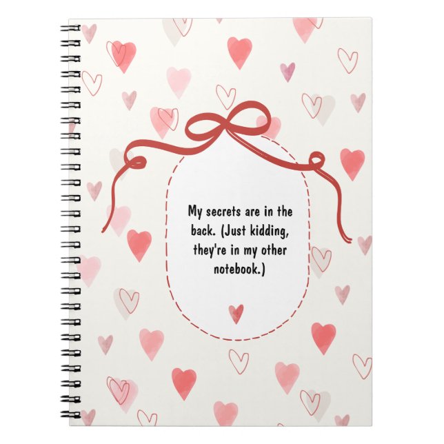 PERSONALIZE Ribbon Label + Hearts Pattern Notebook (Front)